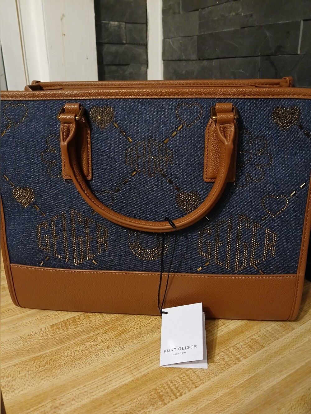 SOLD DO NOT BUYKurt Geiger NWT Denim & Leather Tote/Crossbody & Dustbag - Picture 6 of 9